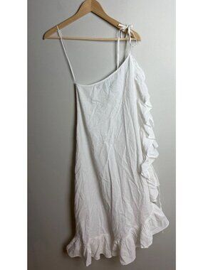 J.Crew White Ruffle One Shoulder Cotton Asymmetrical Dress BQ994 Size XS Women’s